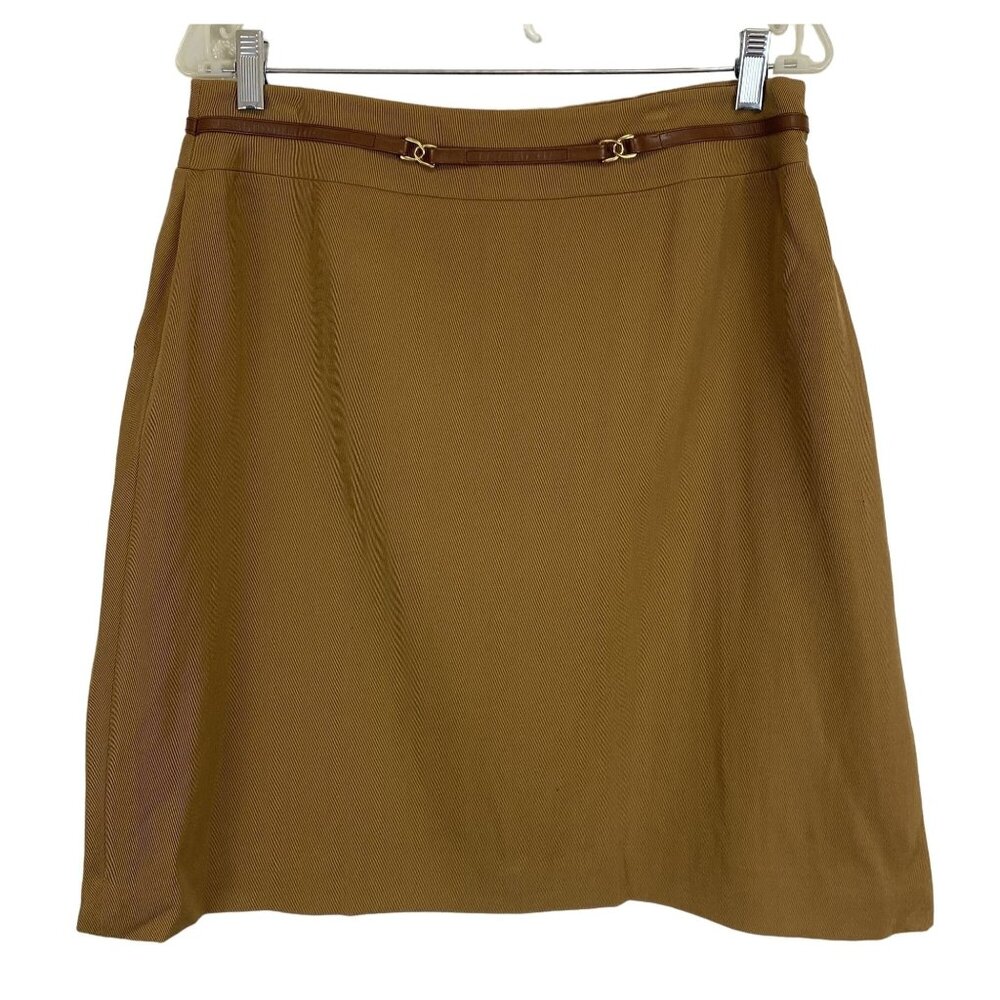 Jones New York Tan Classic Academia Professional Skirt  Brown Belt Accent SZ 14